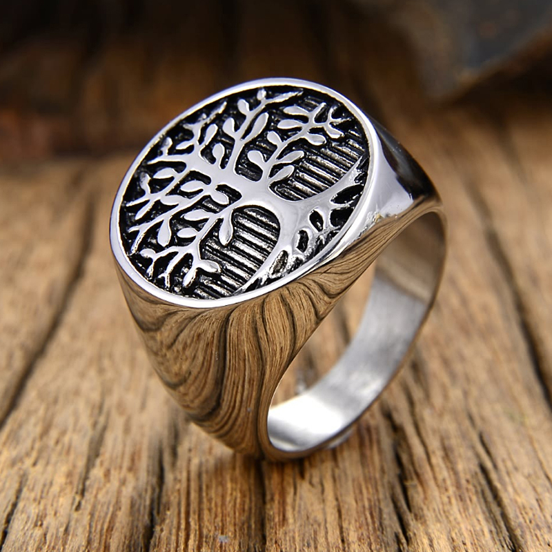Mens Signet Ring - Классическое кольцо с изображением дерева подъемника,