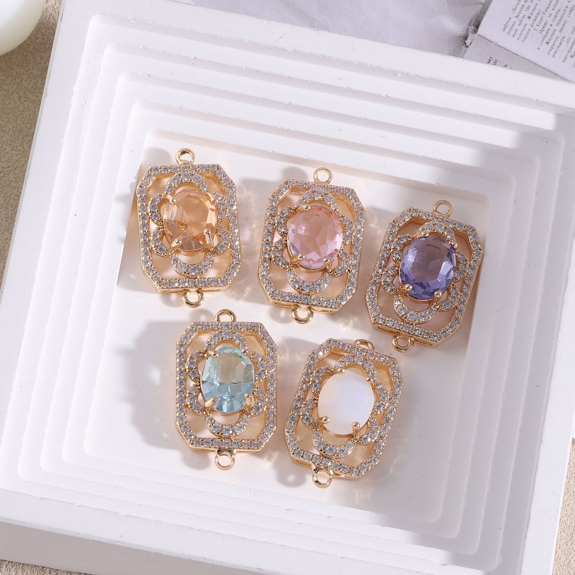 Diamond Stud Earrings - 10 шт./пакет, прямоугольный цветок с бриллиантами,