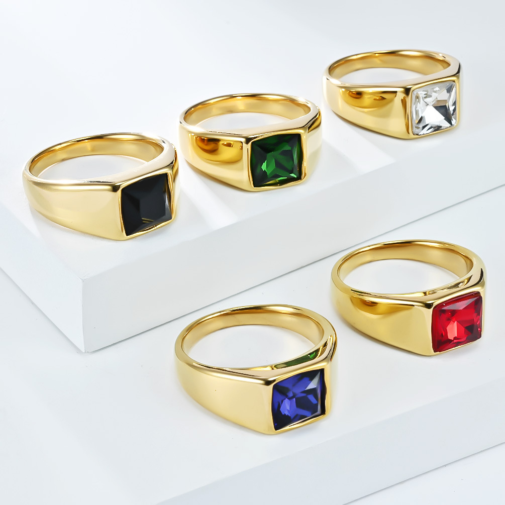 Mens Signet Ring - Кольцо-печатка из нержавеющей стали с блестящим