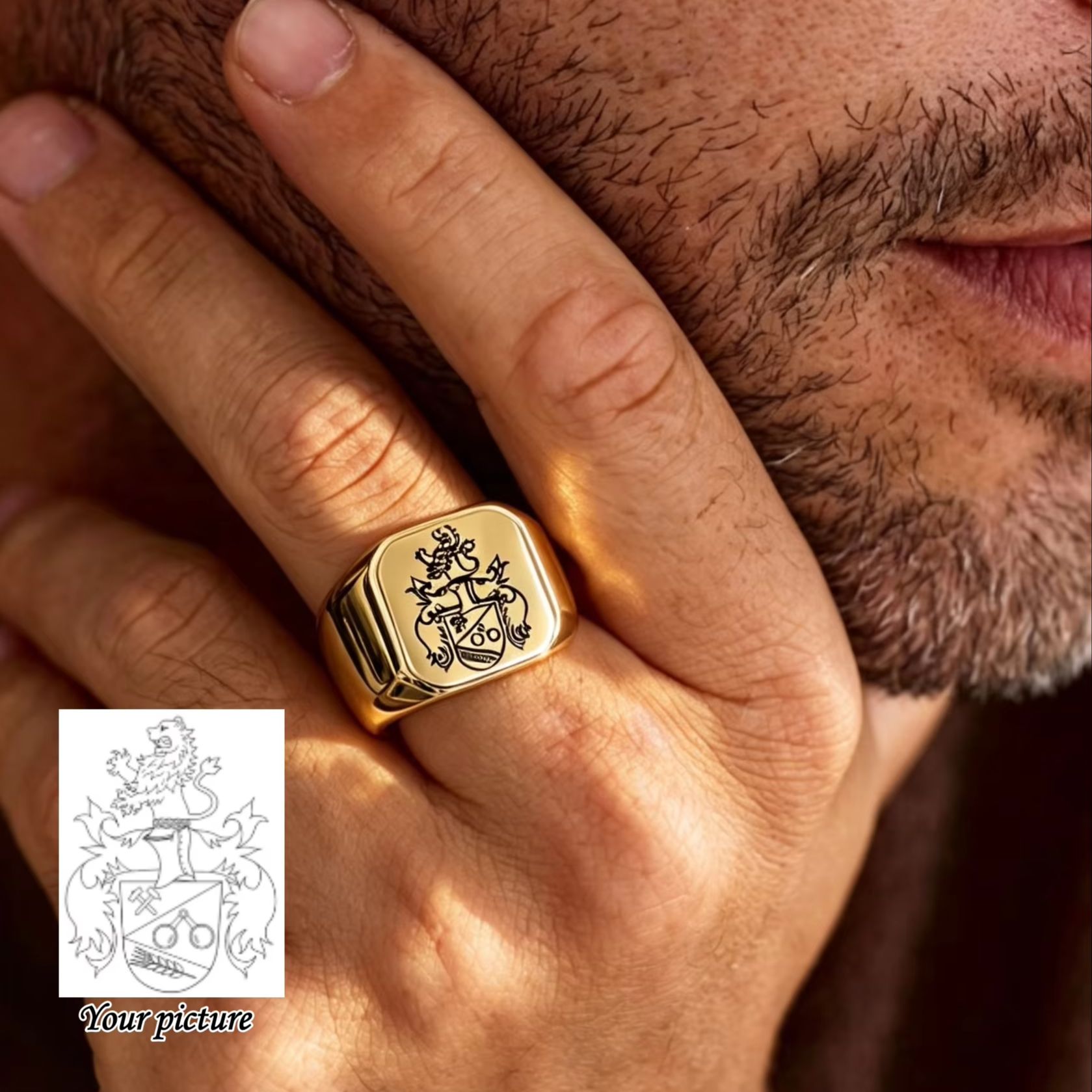 Mens Signet Ring - Персонализированный мужской перстень с гербом семьи