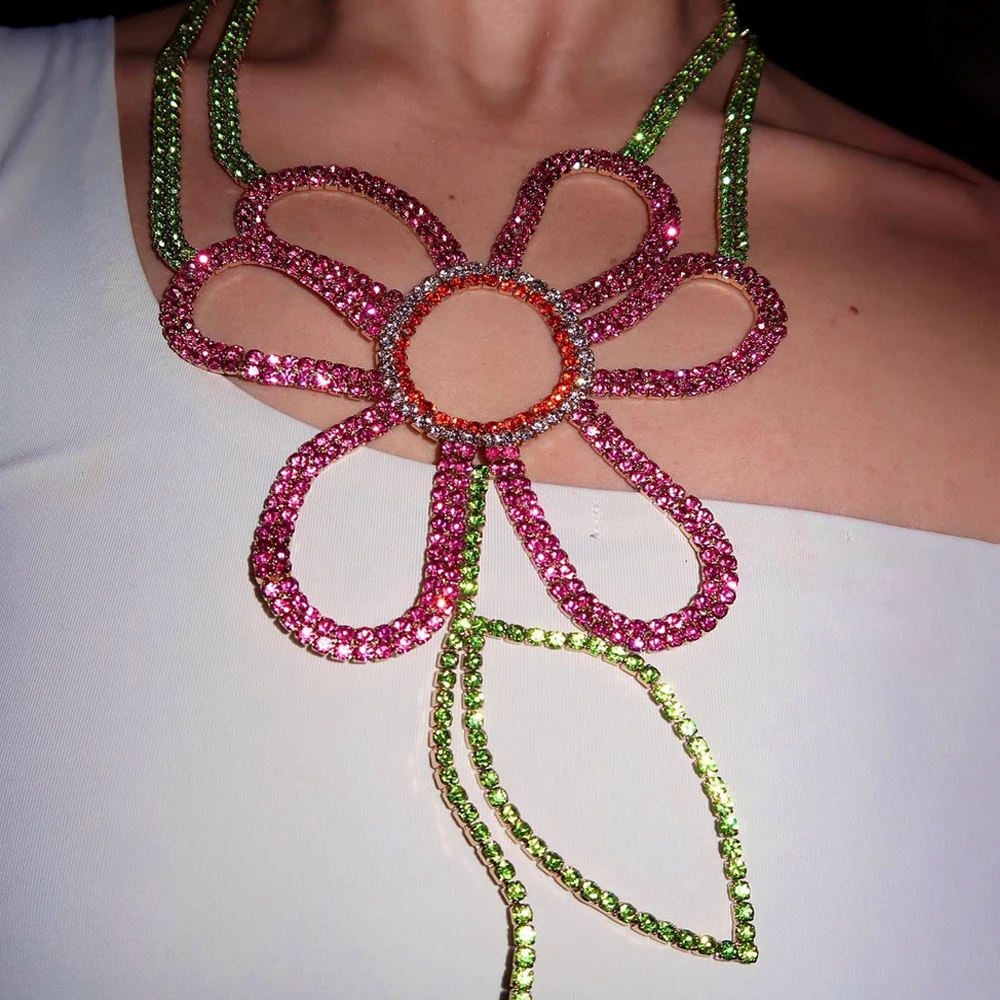Crystal Choker Necklace - Красочное колье-чокер с цветочным узором из