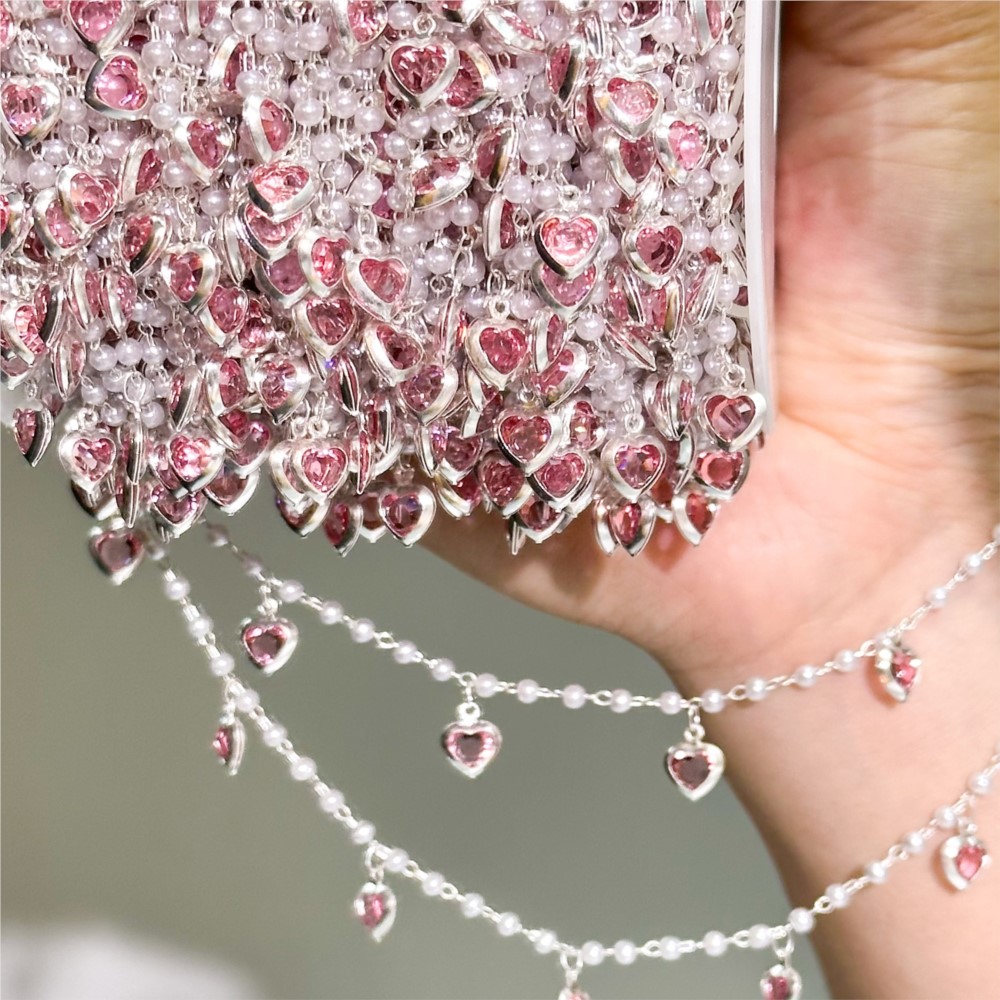 Crystal Choker Necklace - Цепочка из латуни с розовыми хрустальными
