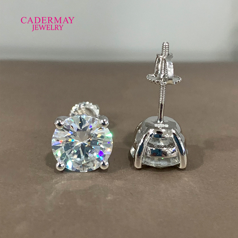 Diamond Stud Earrings - Высокое качество, 4 зубца, завинчивающиеся назад,